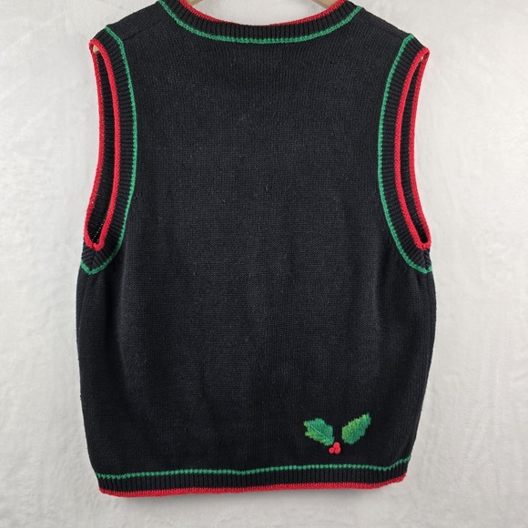 Vintage Bechamel Christmas Holiday Holly Berry Knit Vest Red Green LARGE - Picture 2 of 4